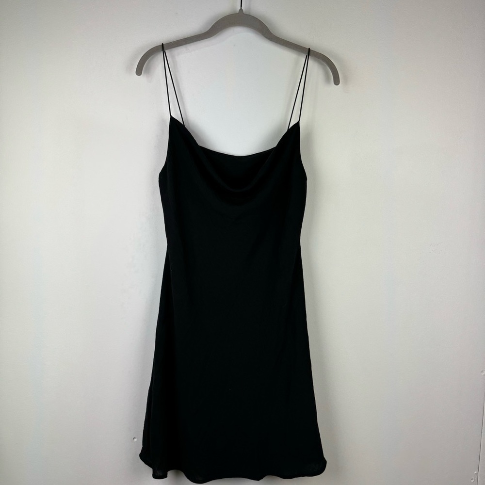 TIMING Black Solid Drape Neck Slip Dress, Size M